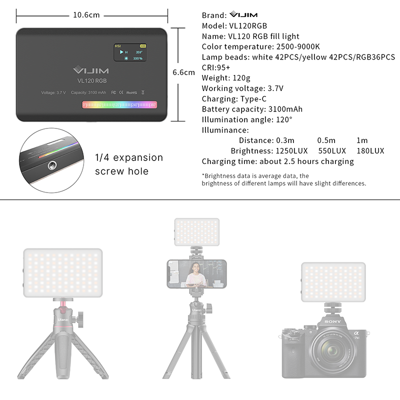 Ulanzi VL120 RGB камера видеос – обзор и цена Torjim Rgb Photography Video Lighting